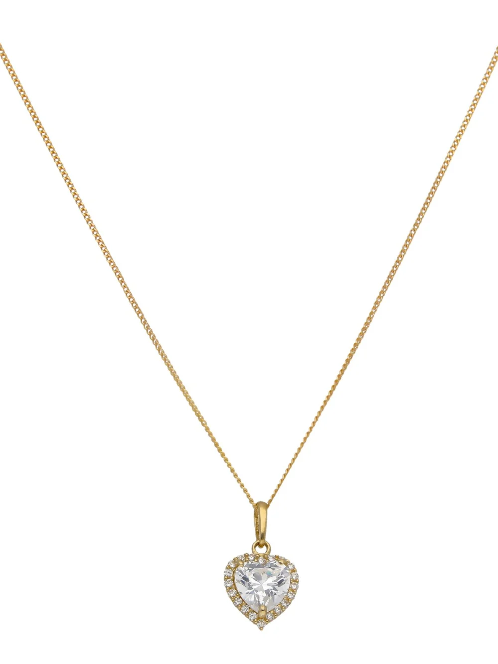 William May 9ct Gold Cubic Zirconia Heart Halo Pendant & 18" Necklace