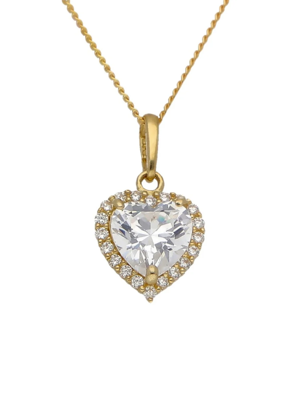 William May 9ct Gold Cubic Zirconia Heart Halo Pendant & 18" Necklace, view 2