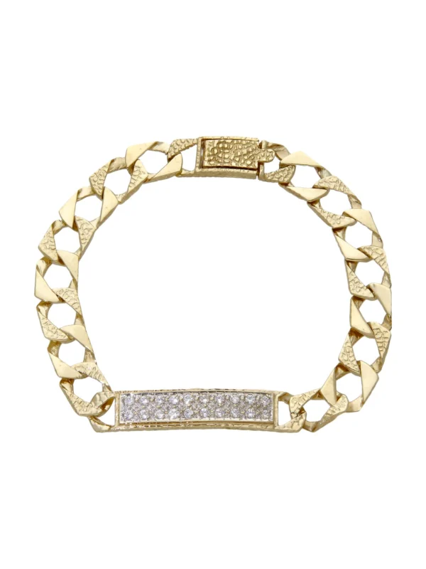 William May 9ct Gold Cubic Zirconia Identity Bar Curb Bracelet