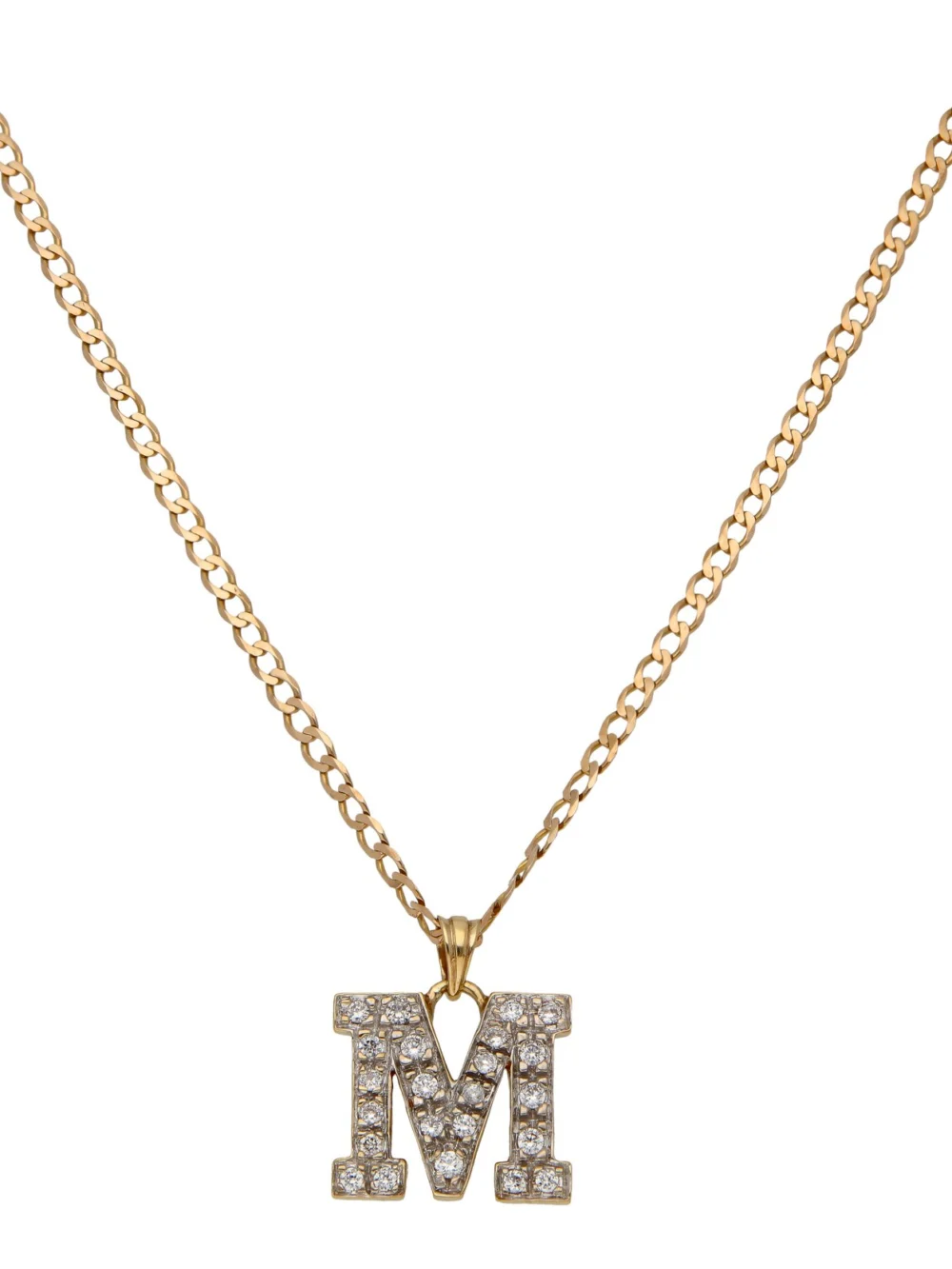 William May 9ct Gold Cubic Zirconia Initial M & Chain Necklace