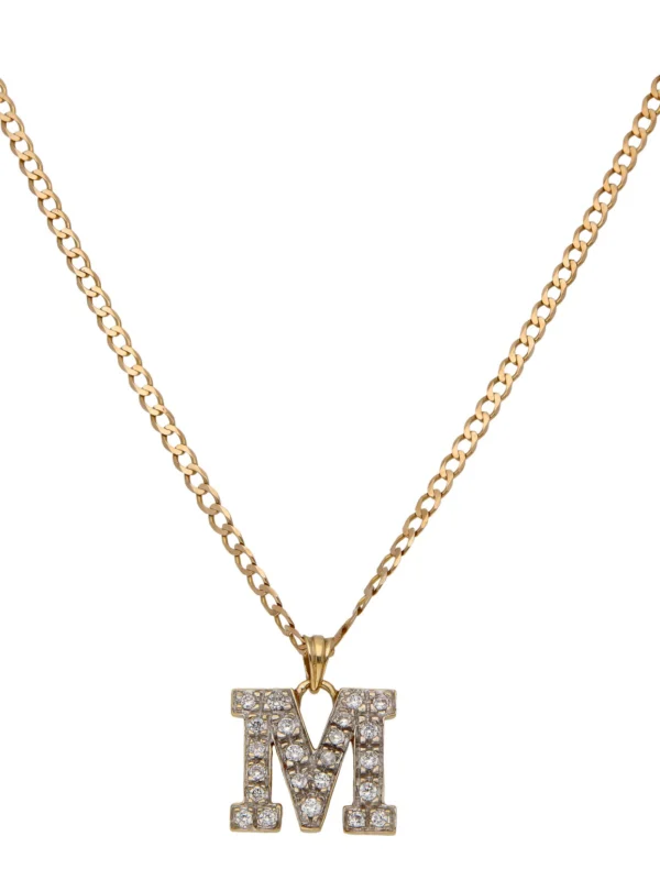 William May 9ct Gold Cubic Zirconia Initial M & Chain Necklace