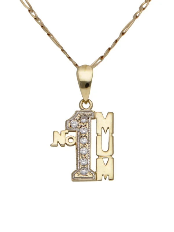 William May 9ct Gold Cubic Zirconia No.1 Mum Pendant Necklace
