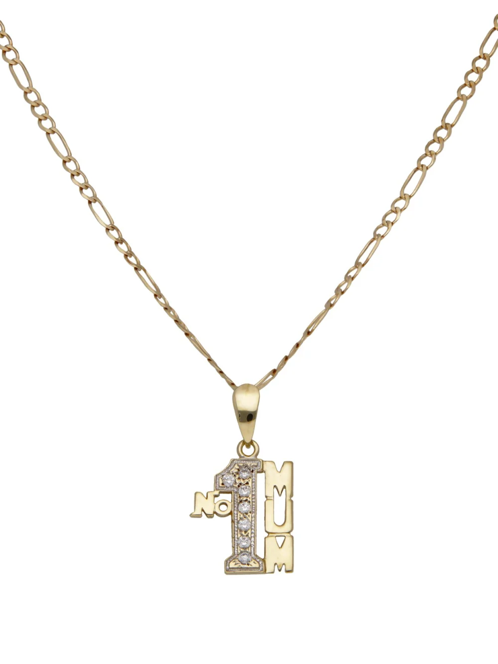 William May 9ct Gold Cubic Zirconia No.1 Mum Pendant Necklace, view 2