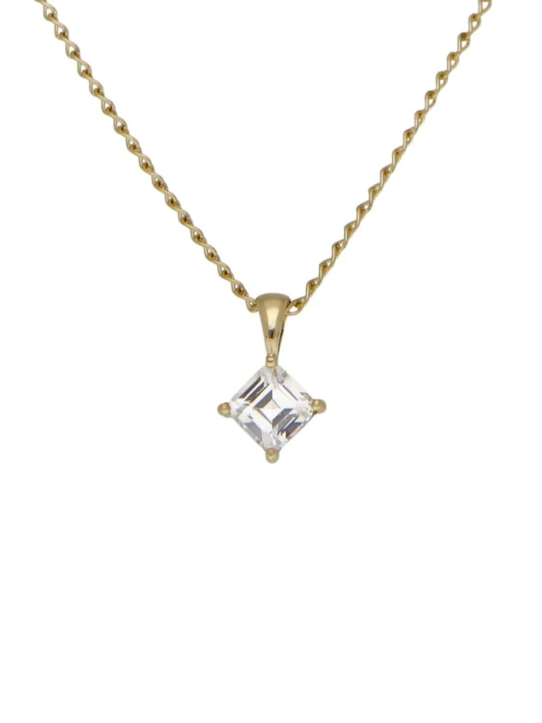William May 9ct Gold Cubic Zirconia Pendant & Chain Necklace