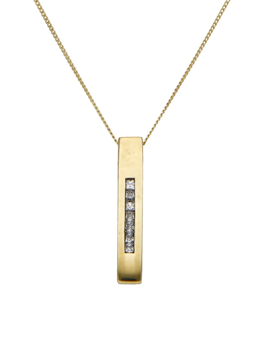 William May 9ct Gold Cubic Zirconia Set Bar Drop Pendant Necklace