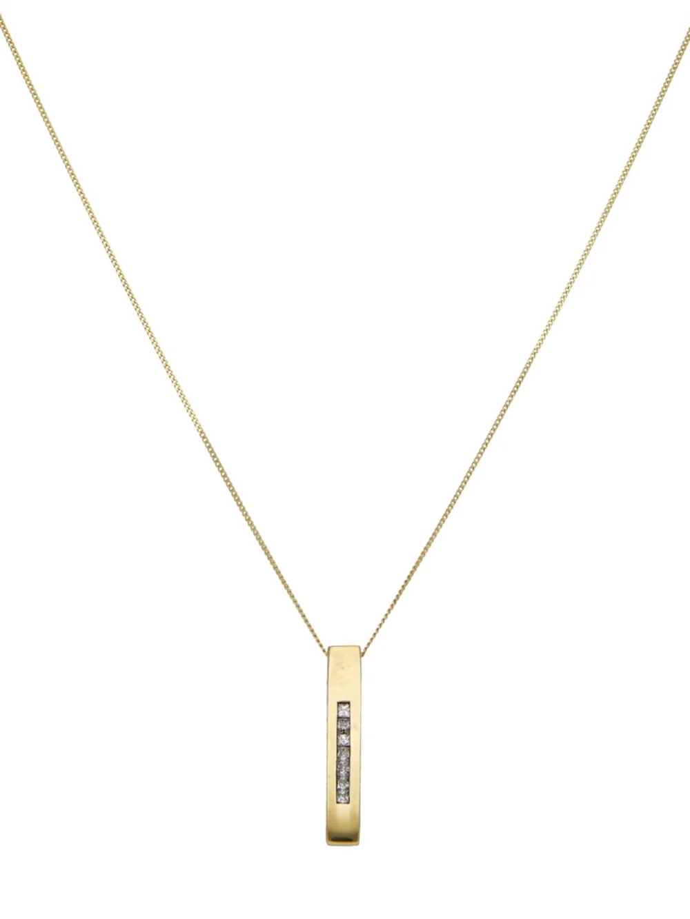 William May 9ct Gold Cubic Zirconia Set Bar Drop Pendant Necklace, view 2