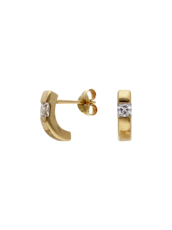 William May 9ct Gold Cubic Zirconia Set Curved Bar Stud Earrings