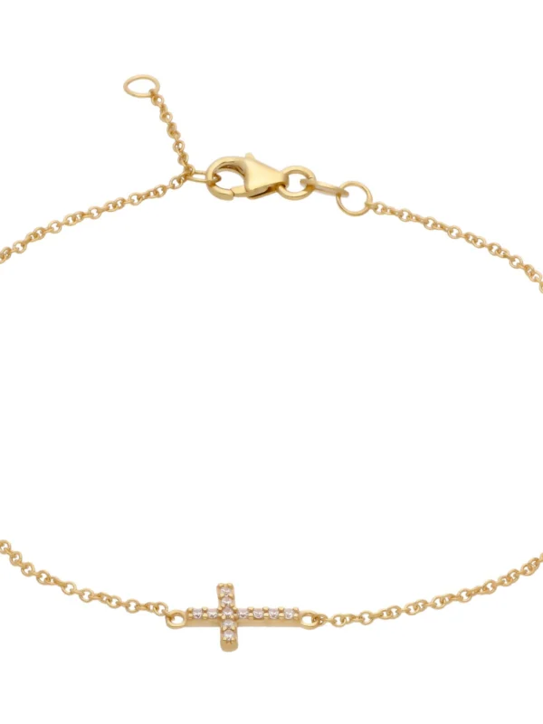 William May 9ct Gold Cubic Zirconia Sideways Resurrection Cross Bracelet
