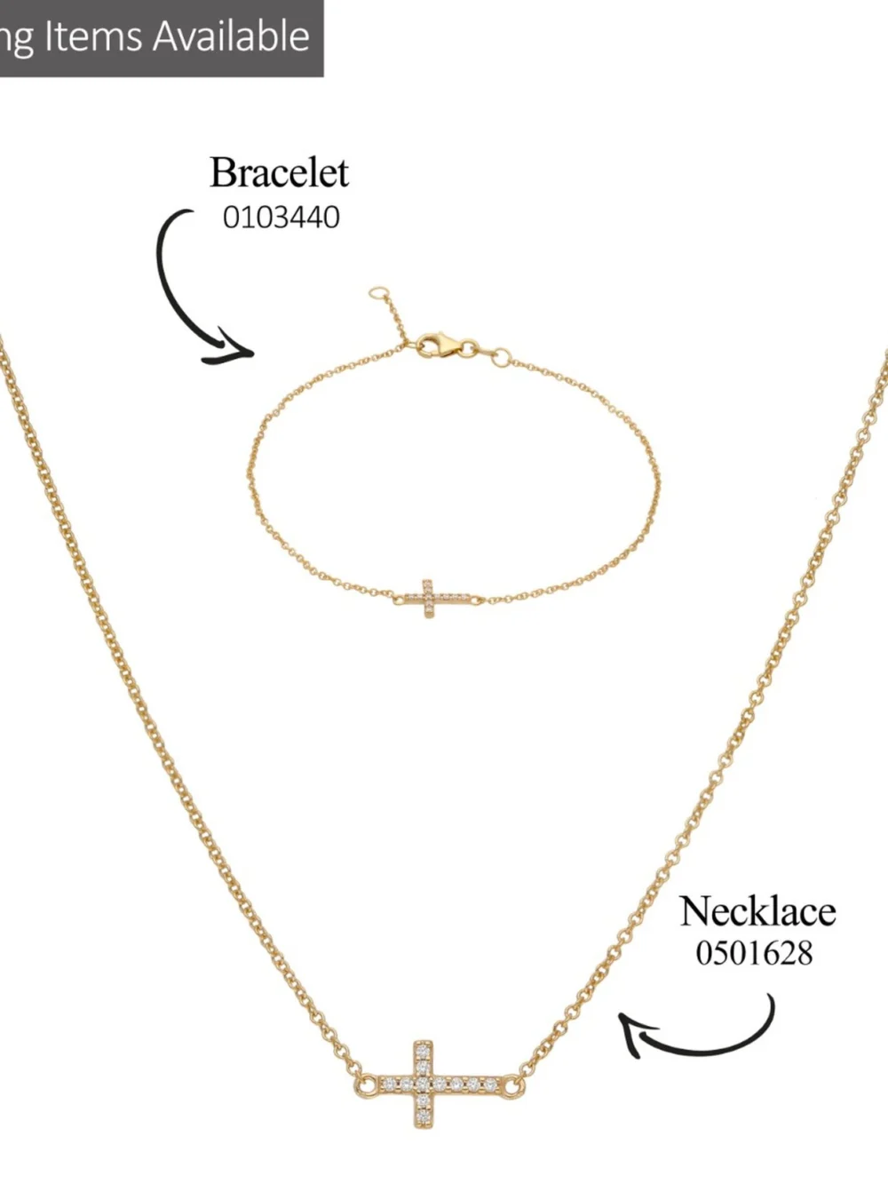William May 9ct Gold Cubic Zirconia Sideways Resurrection Cross Bracelet, view 3