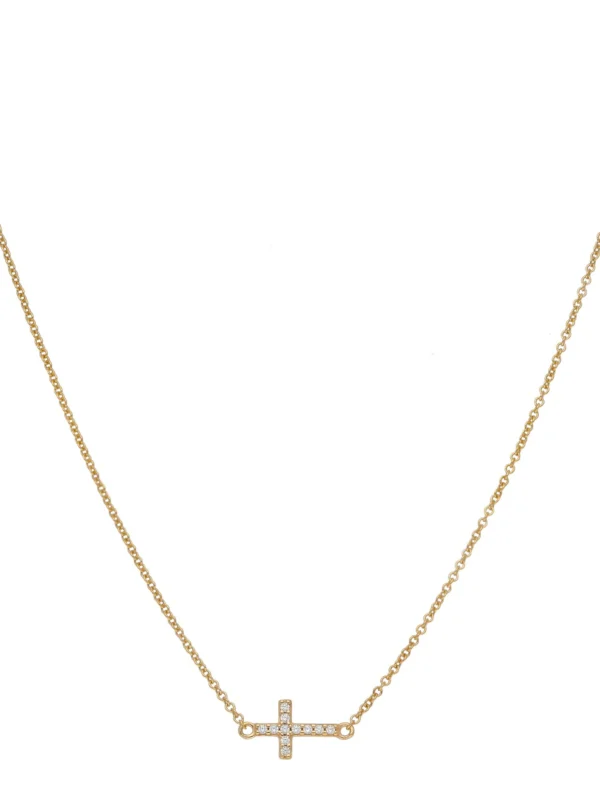 William May 9ct Gold Cubic Zirconia Sideways Resurrection Cross Necklace