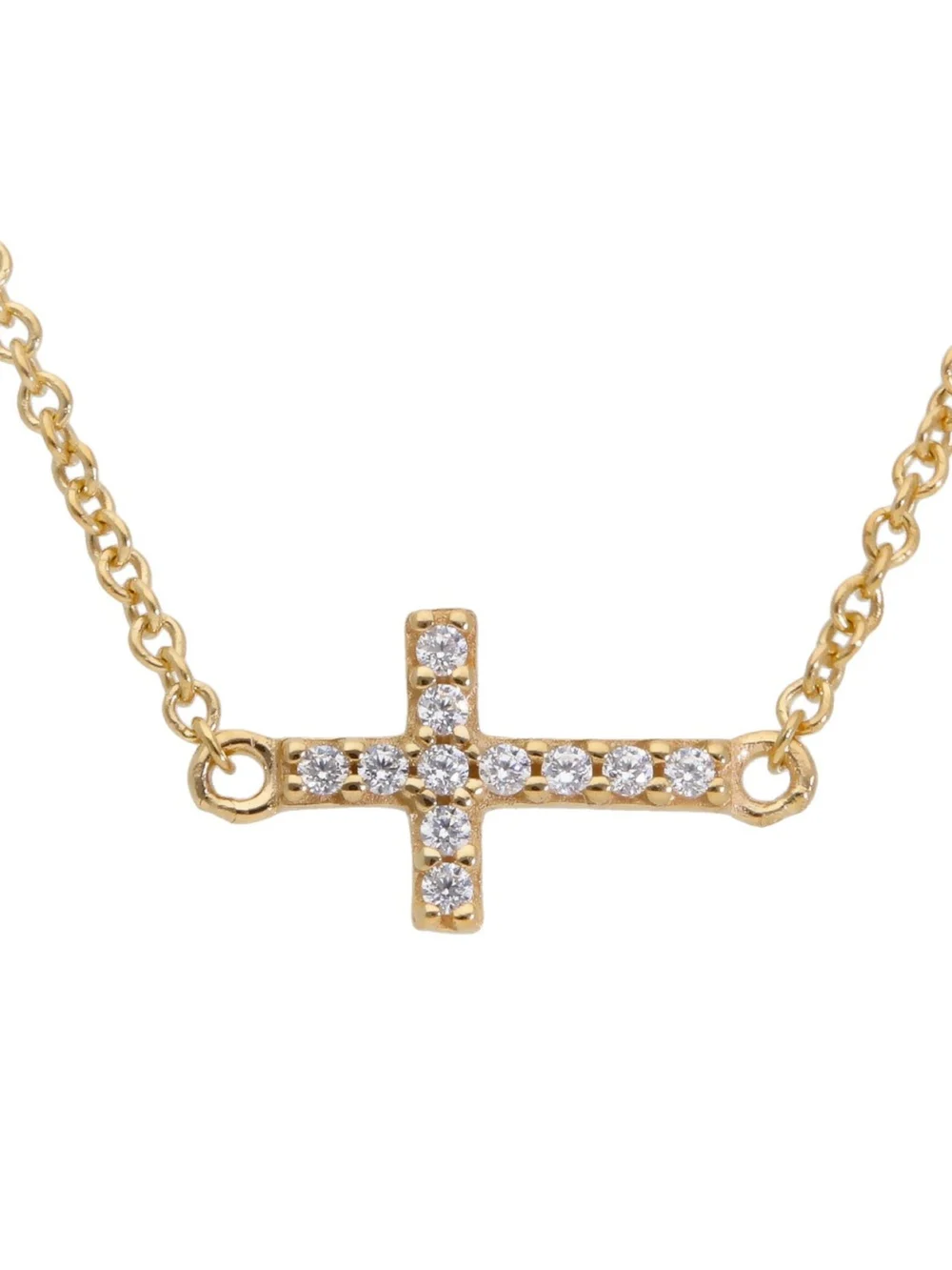 William May 9ct Gold Cubic Zirconia Sideways Resurrection Cross Necklace, view 4