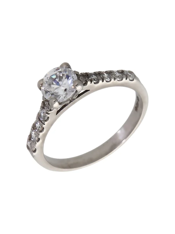 William May 9ct Gold Cubic Zirconia Solitaire & Shoulders Ring