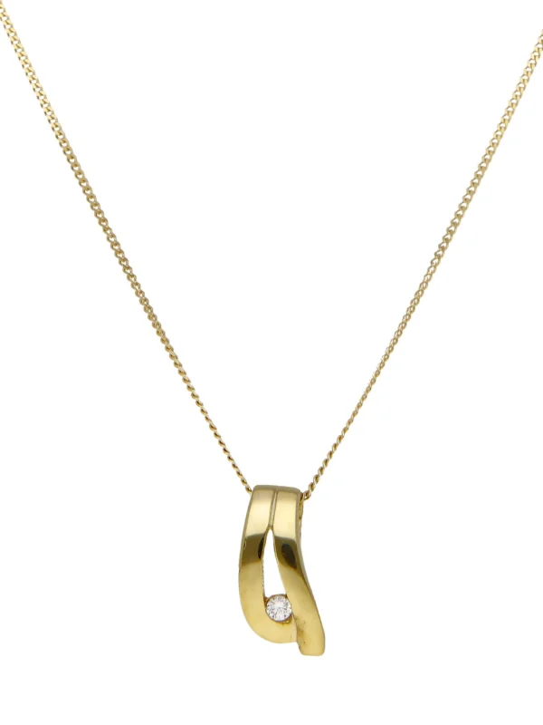 William May 9ct Gold Cubic Zirconia Wave Pendant & Chain Necklace