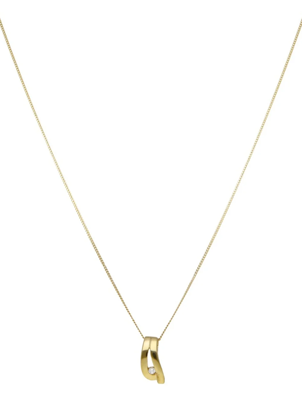 William May 9ct Gold Cubic Zirconia Wave Pendant & Chain Necklace, view 2