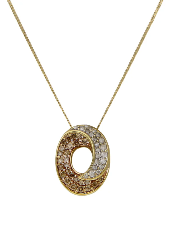 William May 9ct Gold Diamond Oval Wave Pendant & Chain Necklace