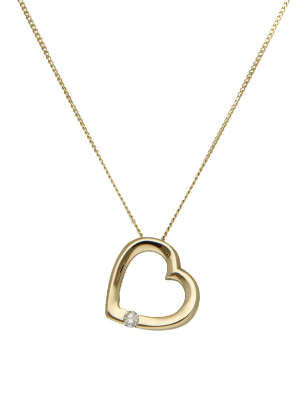 William May 9ct Gold Diamond Set Heart Pendant & Chain Necklace