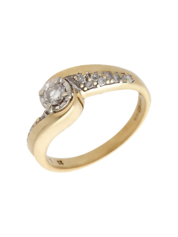 William May 9ct Gold Diamond Solitaire & Shoulders Twist Ring