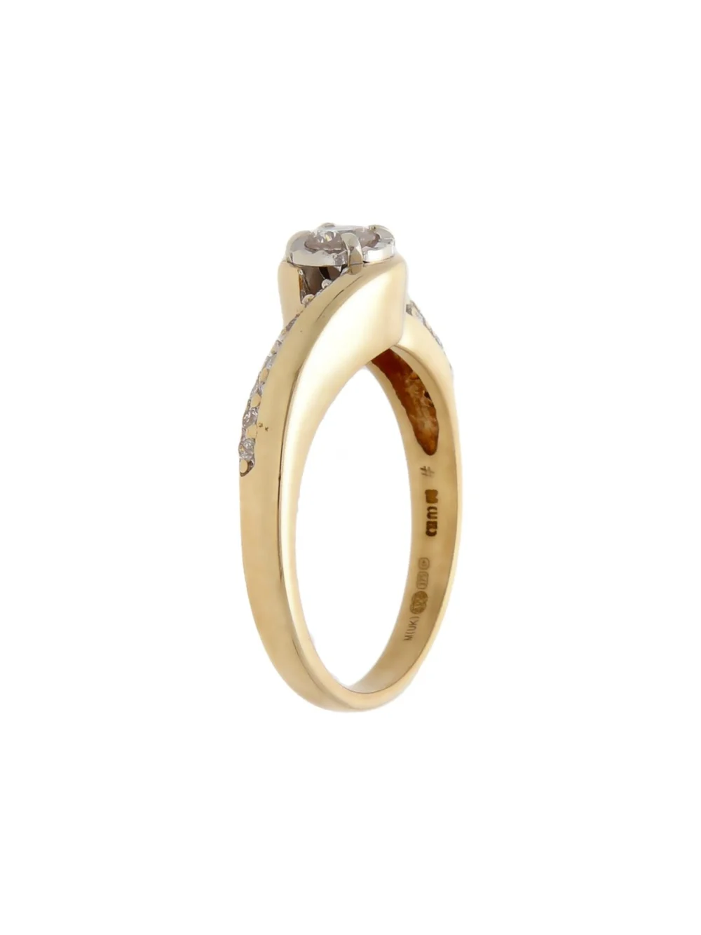William May 9ct Gold Diamond Solitaire & Shoulders Twist Ring, view 2