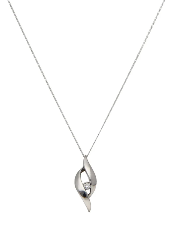 William May 9ct Gold Diamond Wave Pendant & Chain Necklace