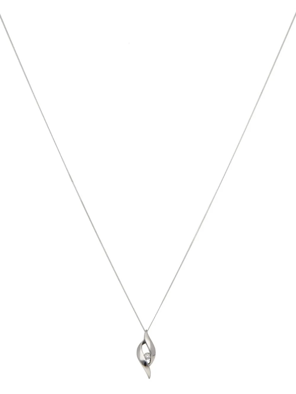 William May 9ct Gold Diamond Wave Pendant & Chain Necklace, view 2