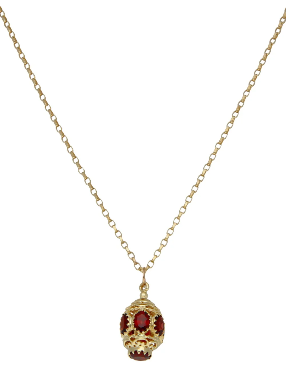 William May 9ct Gold Garnet Lantern Fob Pendant & Chain Necklace, view 2