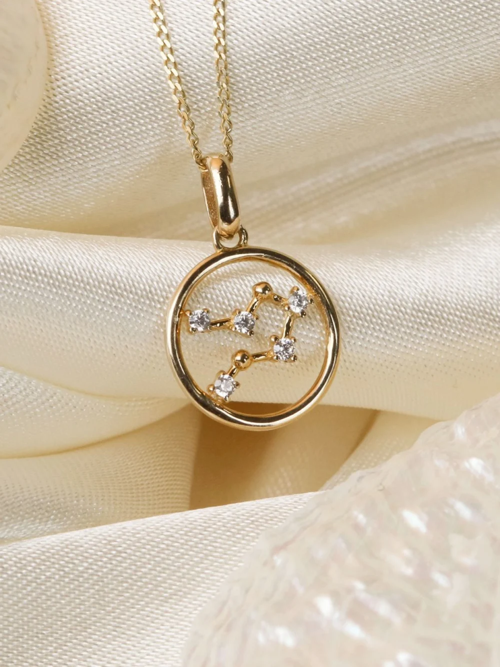 William May 9ct Gold Gemini Constellation Cubic Zirconia Pendant & Chain, view 2