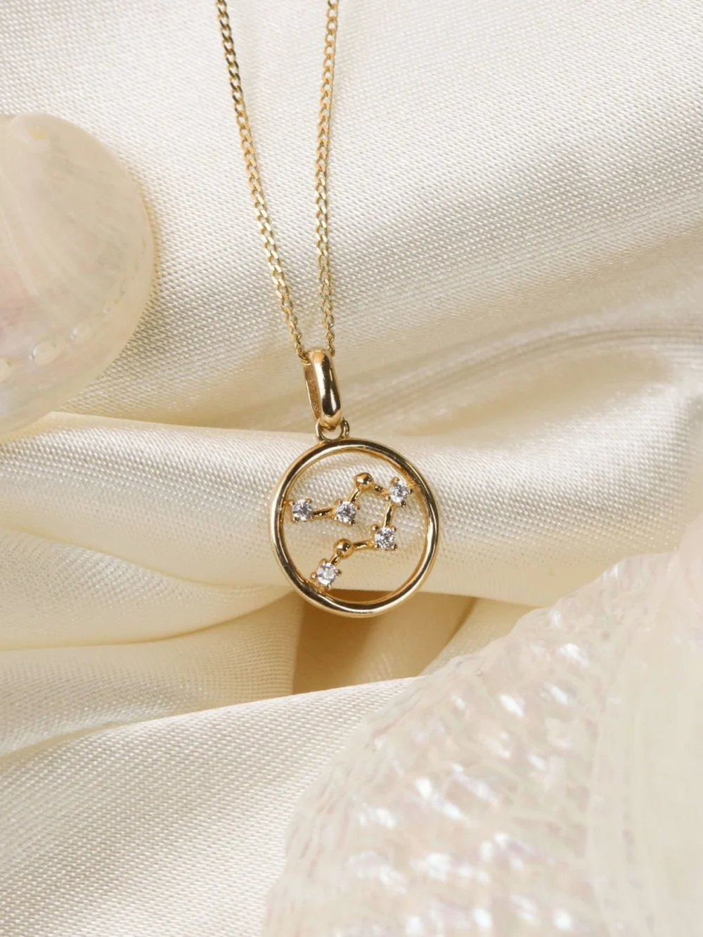 William May 9ct Gold Gemini Constellation Cubic Zirconia Pendant & Chain, view 4