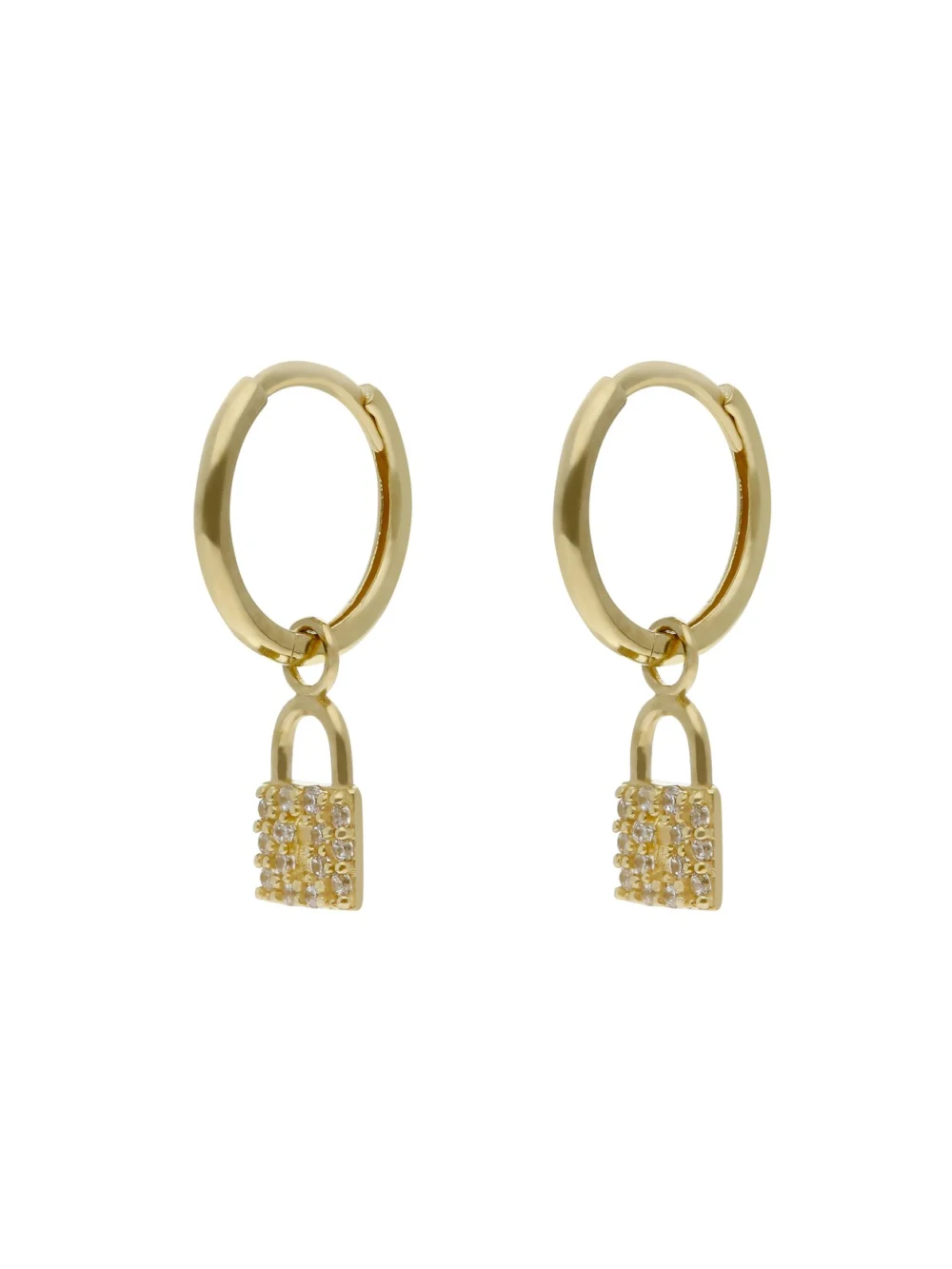 William May 9ct Gold Gemstone Padlock Charm Drop Huggie Hoop Earrings