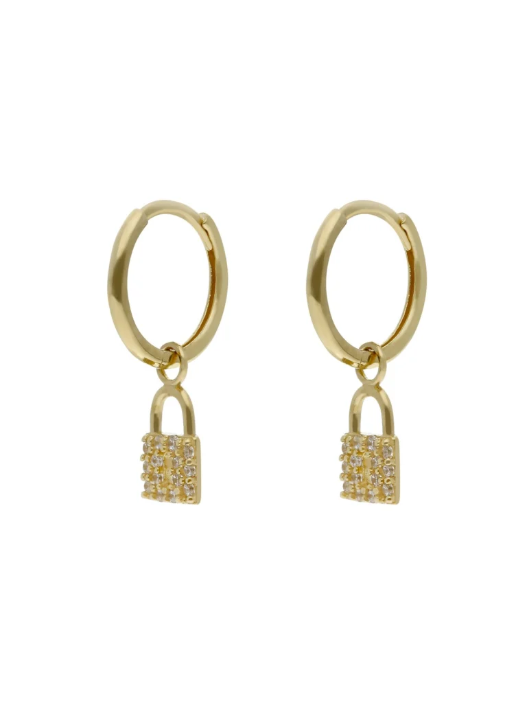 William May 9ct Gold Gemstone Padlock Charm Drop Huggie Hoop Earrings
