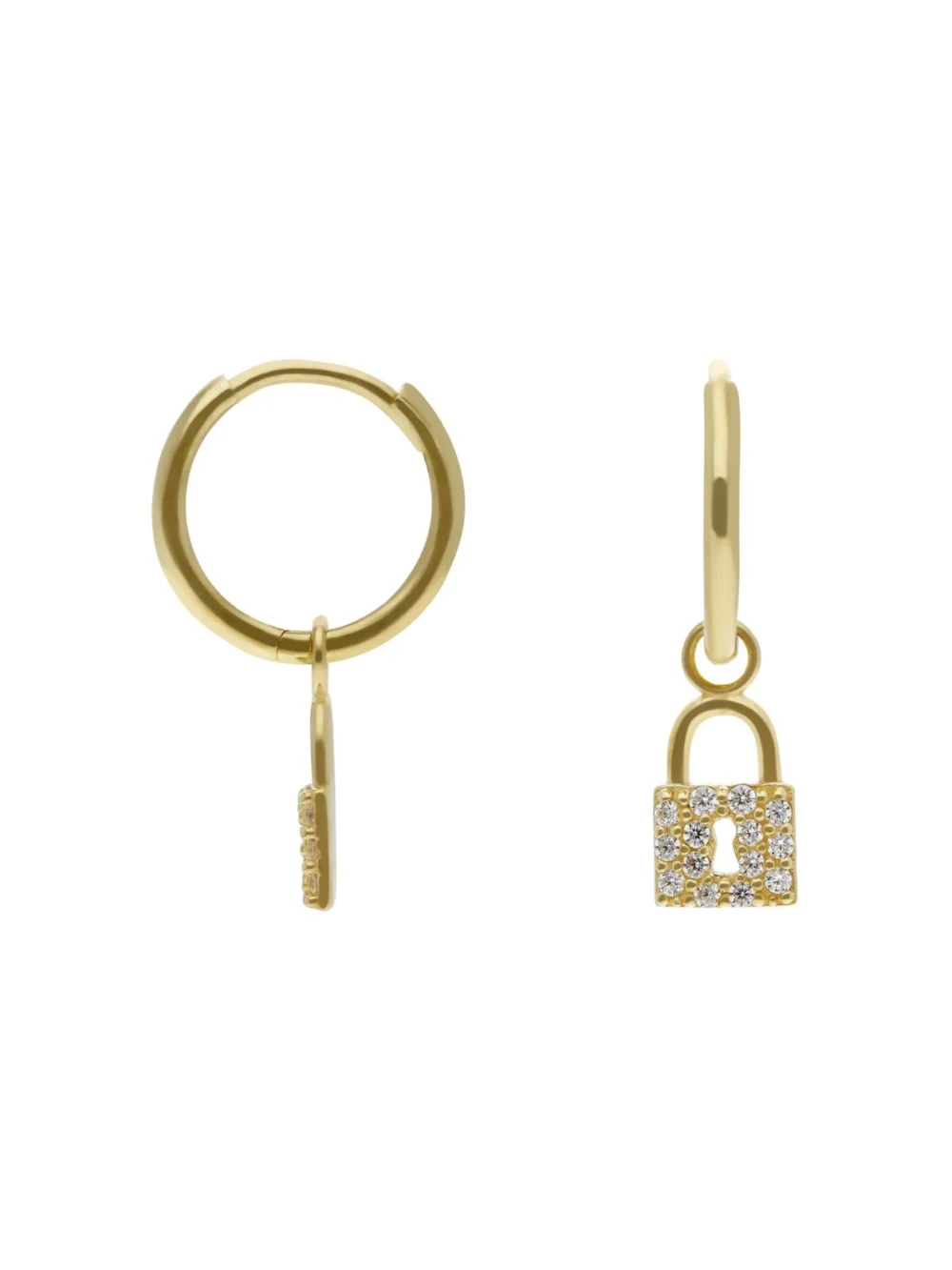 William May 9ct Gold Gemstone Padlock Charm Drop Huggie Hoop Earrings, view 2