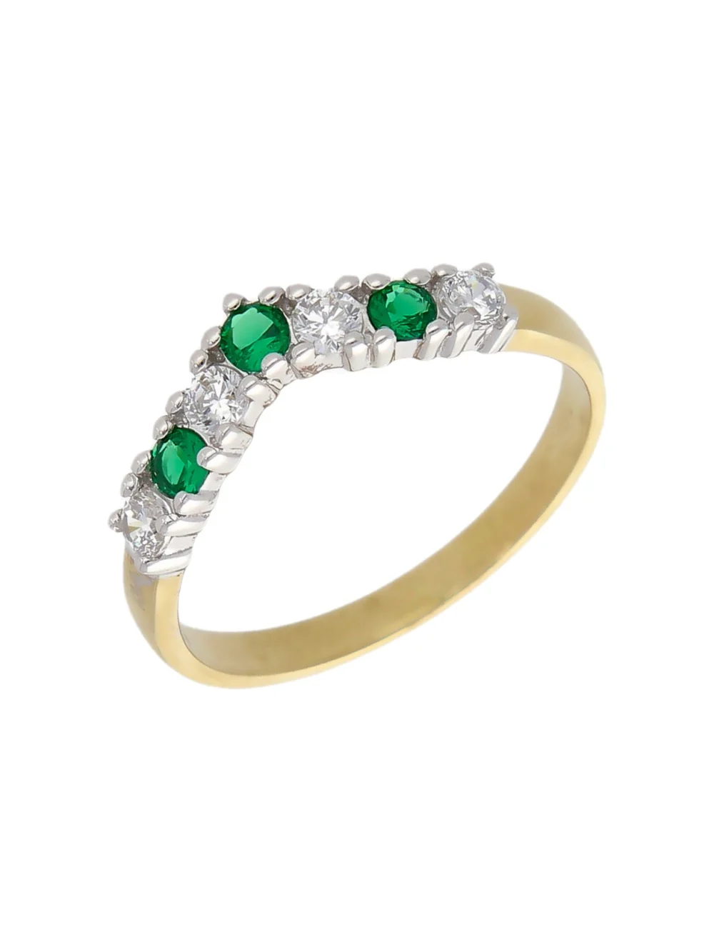 William May 9ct Gold Green & White Cubic Zirconia Half Wishbone Ring
