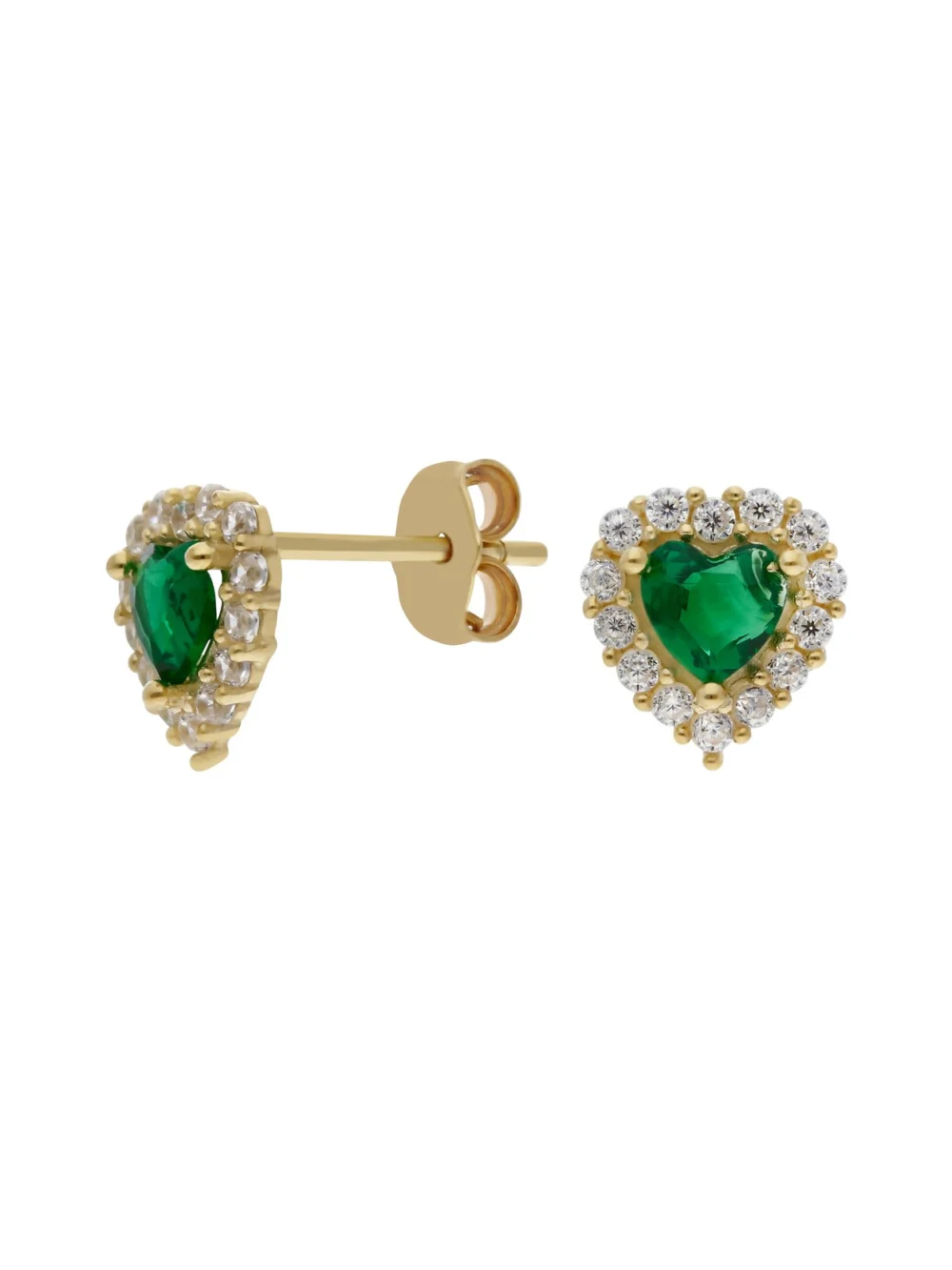 William May 9ct Gold Green & White Cubic Zirconia Heart Stud Earrings
