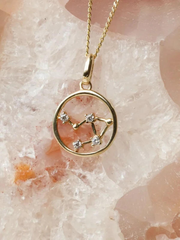 William May 9ct Gold Libra Constellation Cubic Zirconia Pendant & Chain