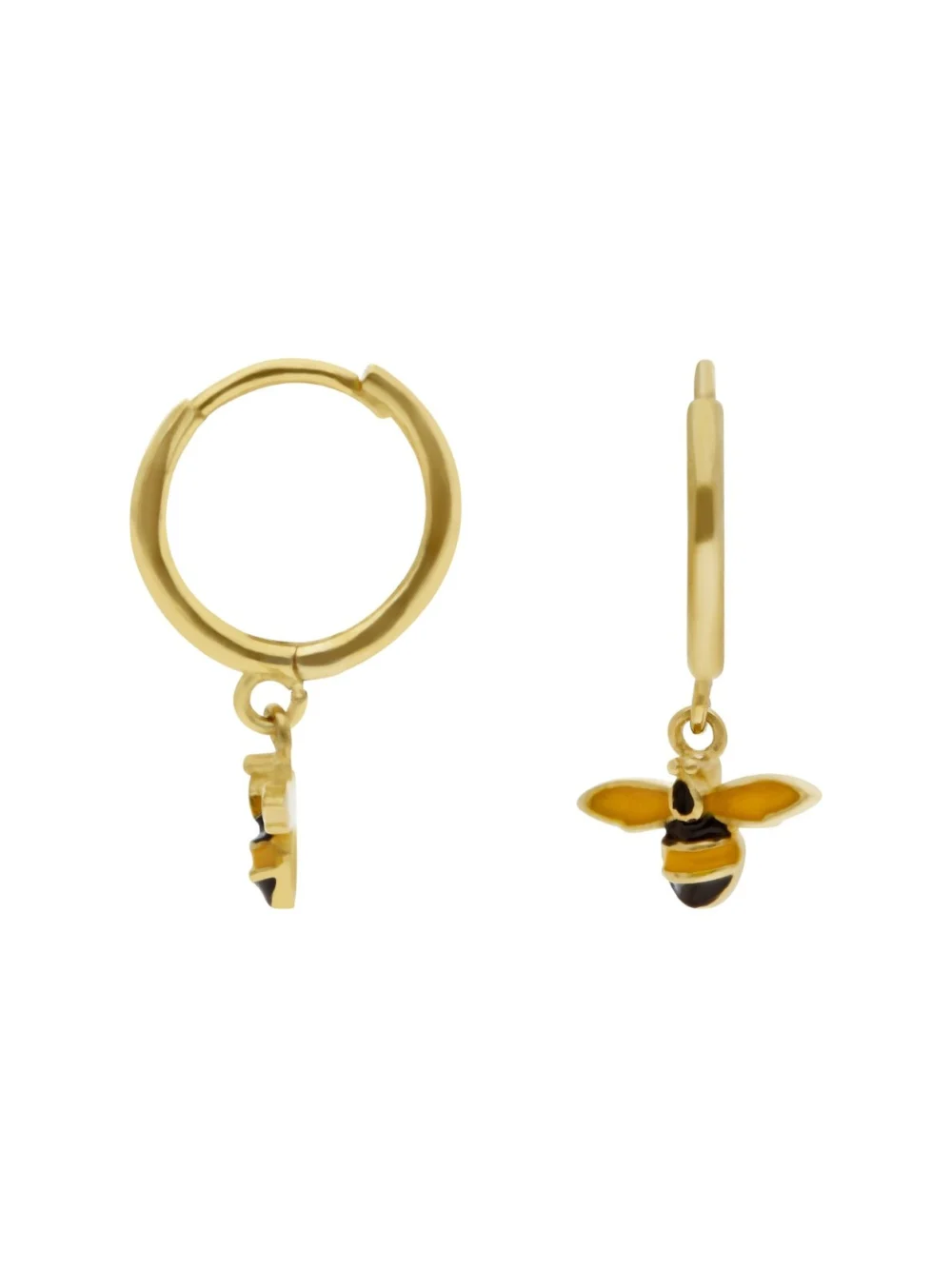 William May 9ct Gold Manchester Bee Charm Drop Huggie Hoop Earrings, view 2