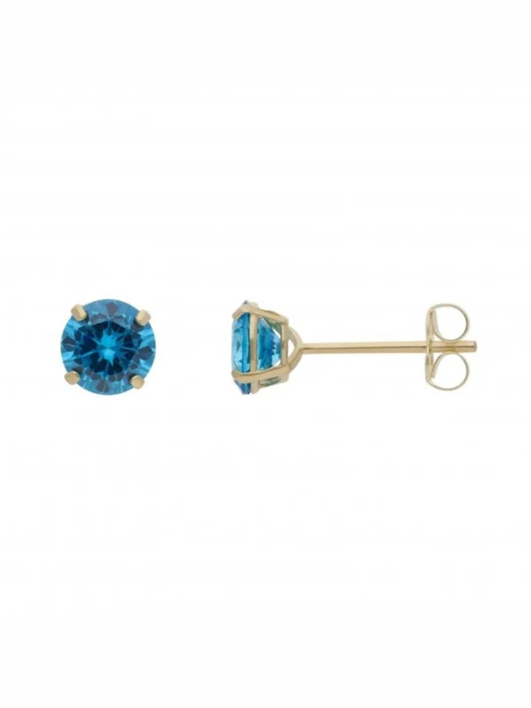 William May 9ct Gold Mid Blue Cubic Zirconia Studs Earrings