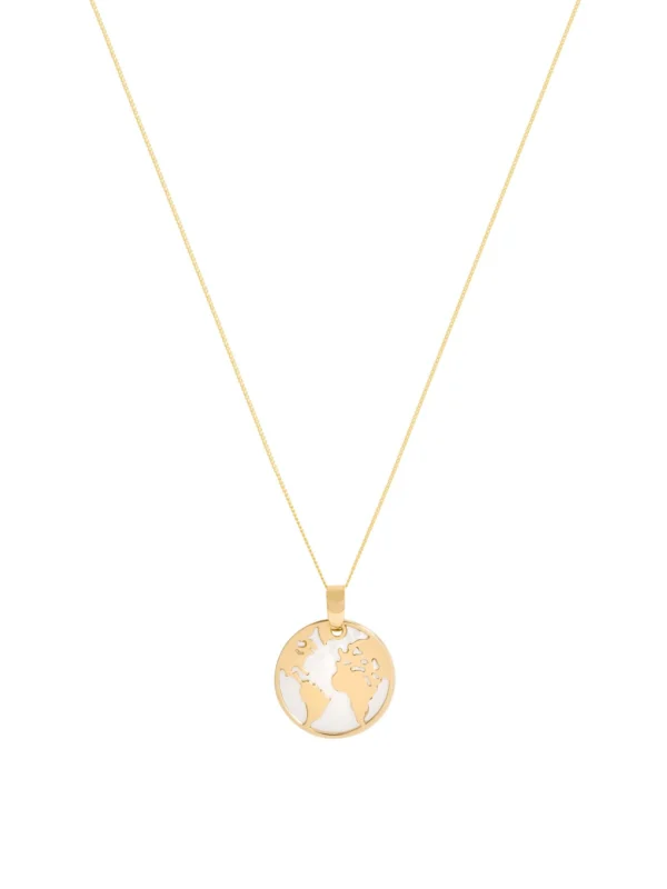 William May 9ct Gold Mother of Pearl World Map Pendant & 18" Necklace