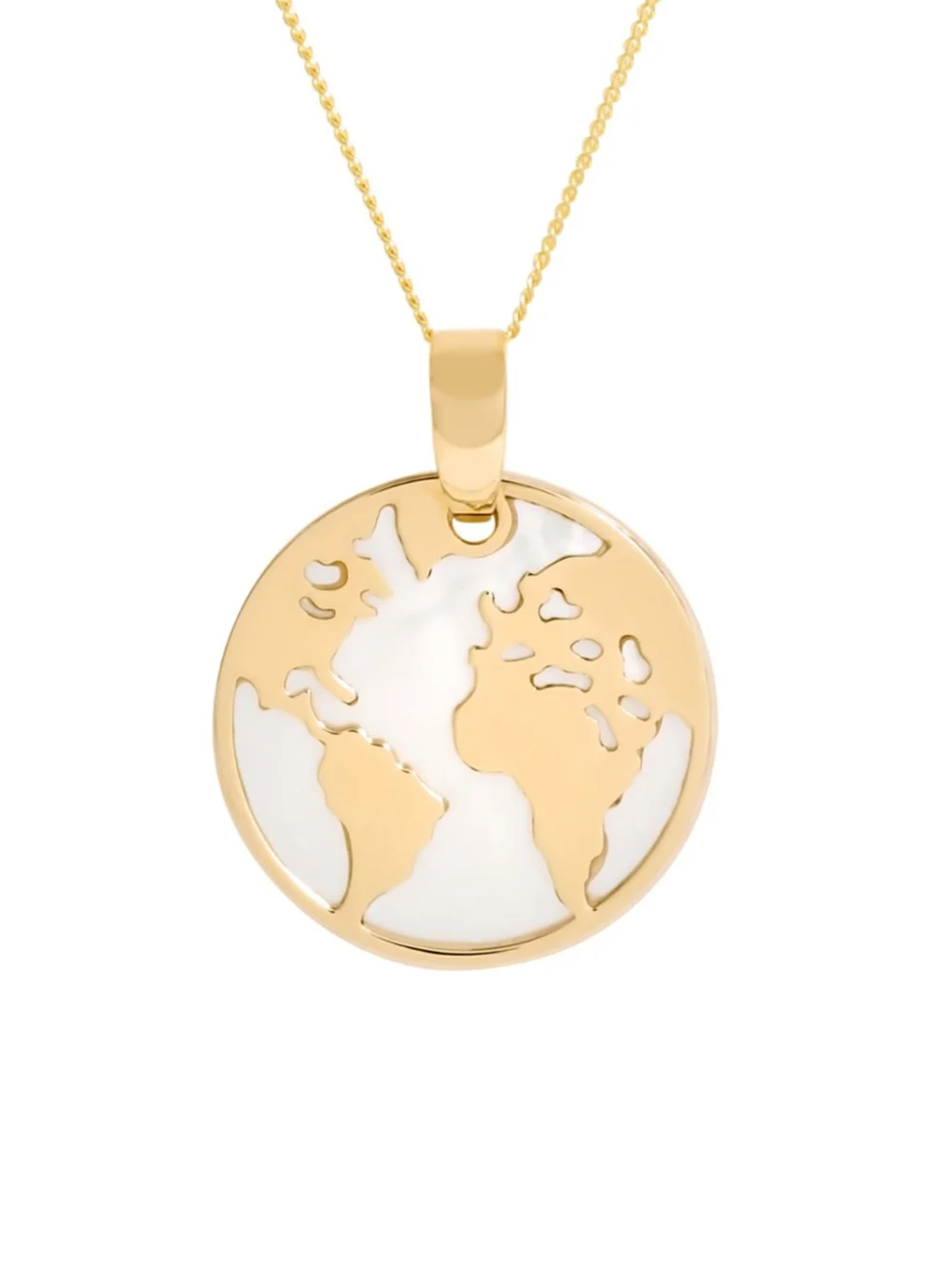 William May 9ct Gold Mother of Pearl World Map Pendant & 18" Necklace, view 2