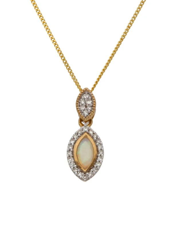 William May 9ct Gold Opal & Diamond Marquise Pendant & 18" Necklace