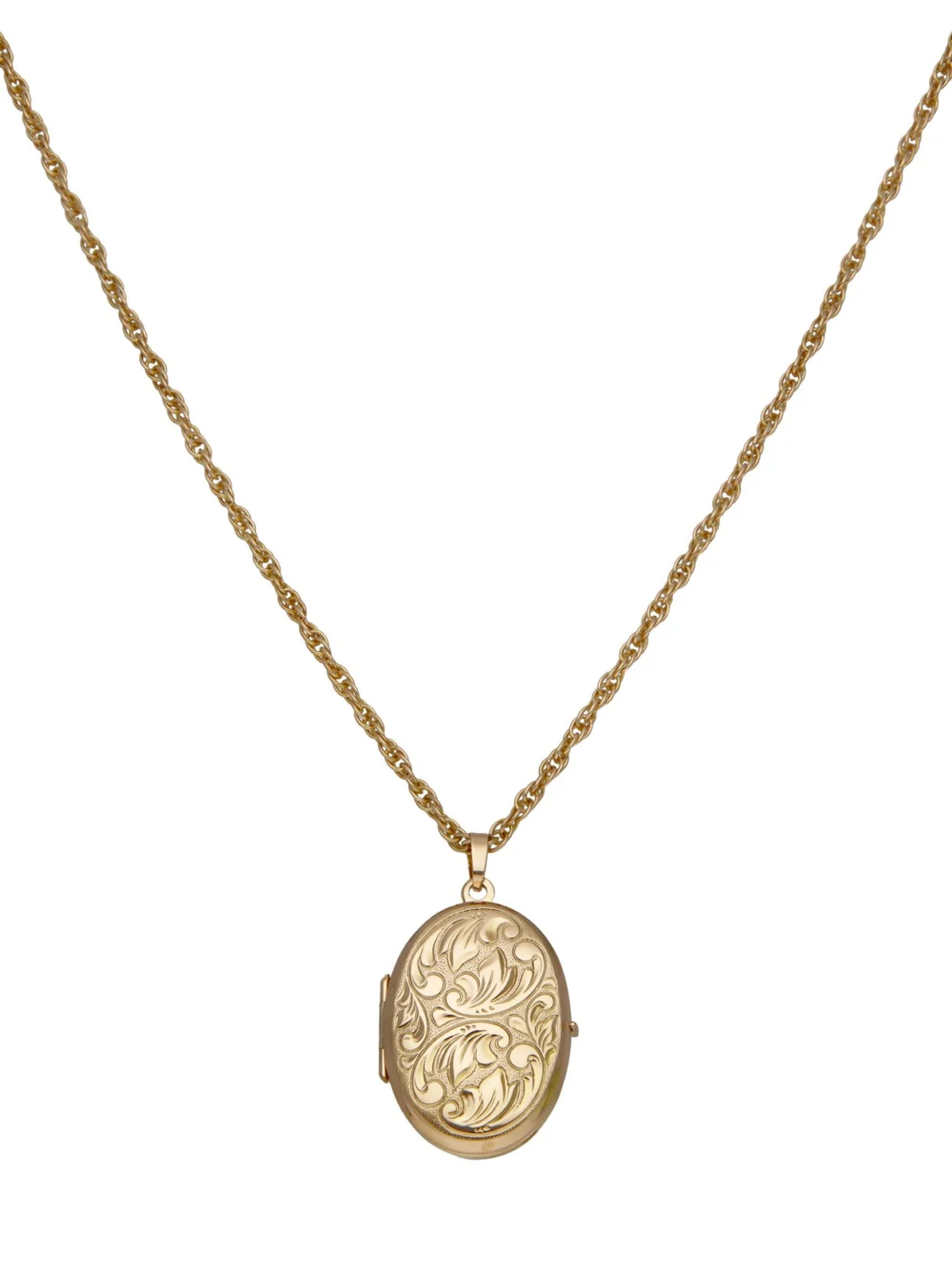 William May 9ct Gold Patterned Oval Locket & Chain Necklace