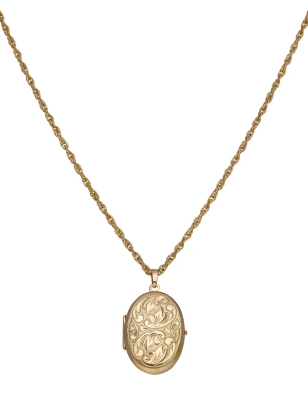 William May 9ct Gold Patterned Oval Locket & Chain Necklace