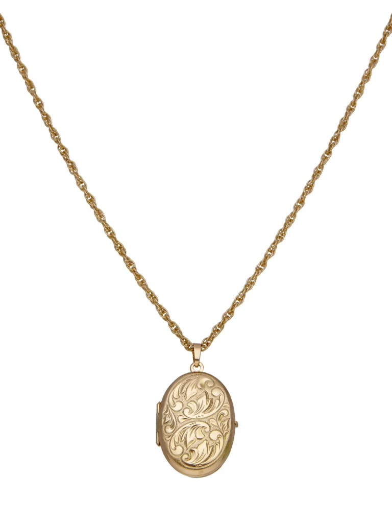 William May 9ct Gold Patterned Oval Locket & Chain Necklace