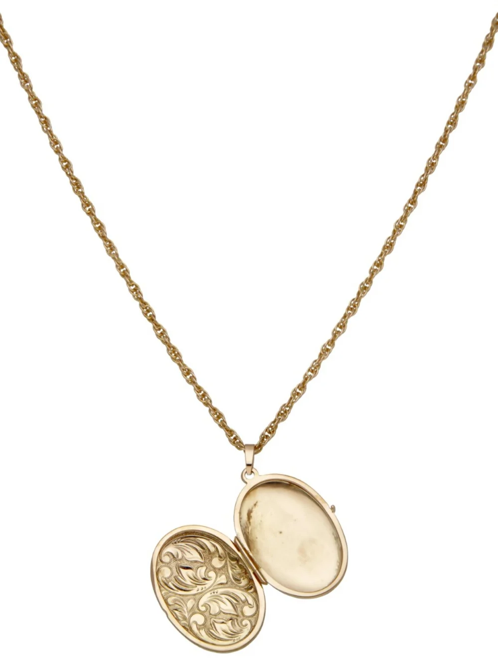 William May 9ct Gold Patterned Oval Locket & Chain Necklace, view 2