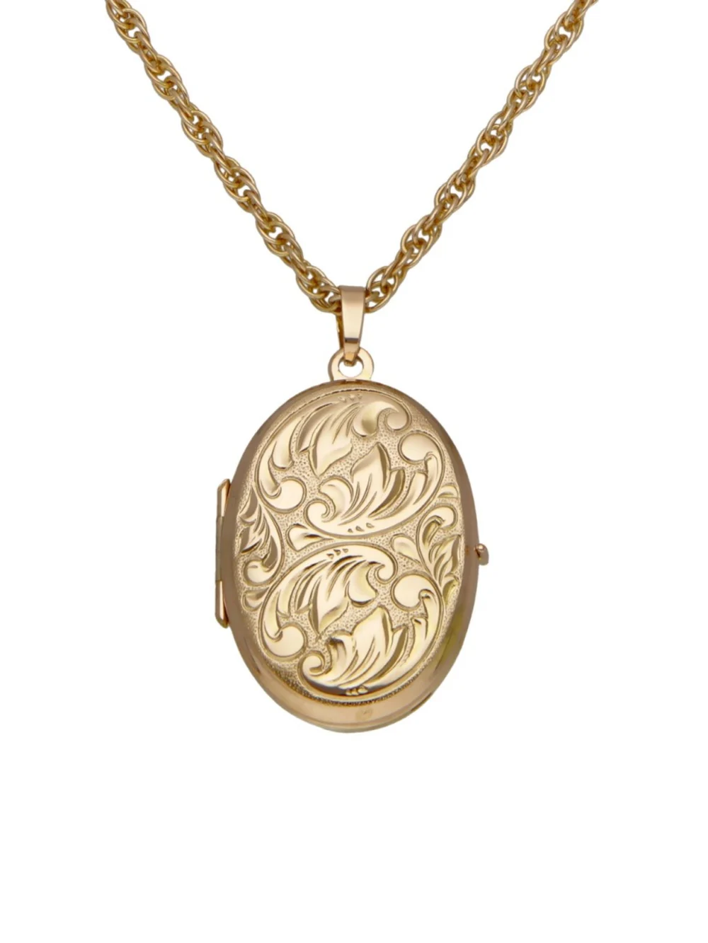 William May 9ct Gold Patterned Oval Locket & Chain Necklace, view 4