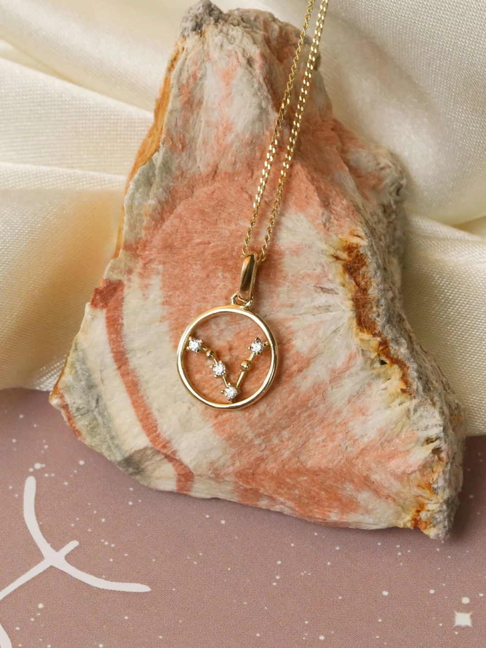 William May 9ct Gold Pisces Constellation Cubic Zirconia Pendant & Chain, view 4