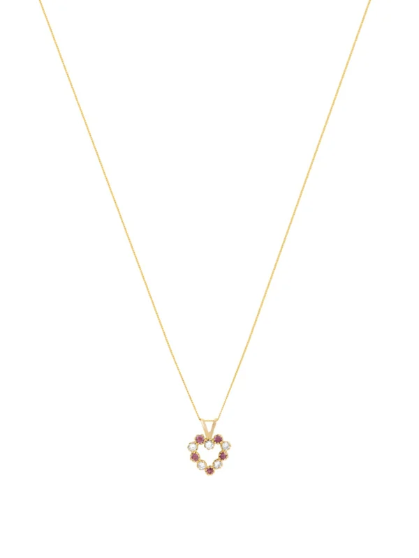 William May 9ct Gold Purple & White Cubic Zirconia Heart & 18" Necklace