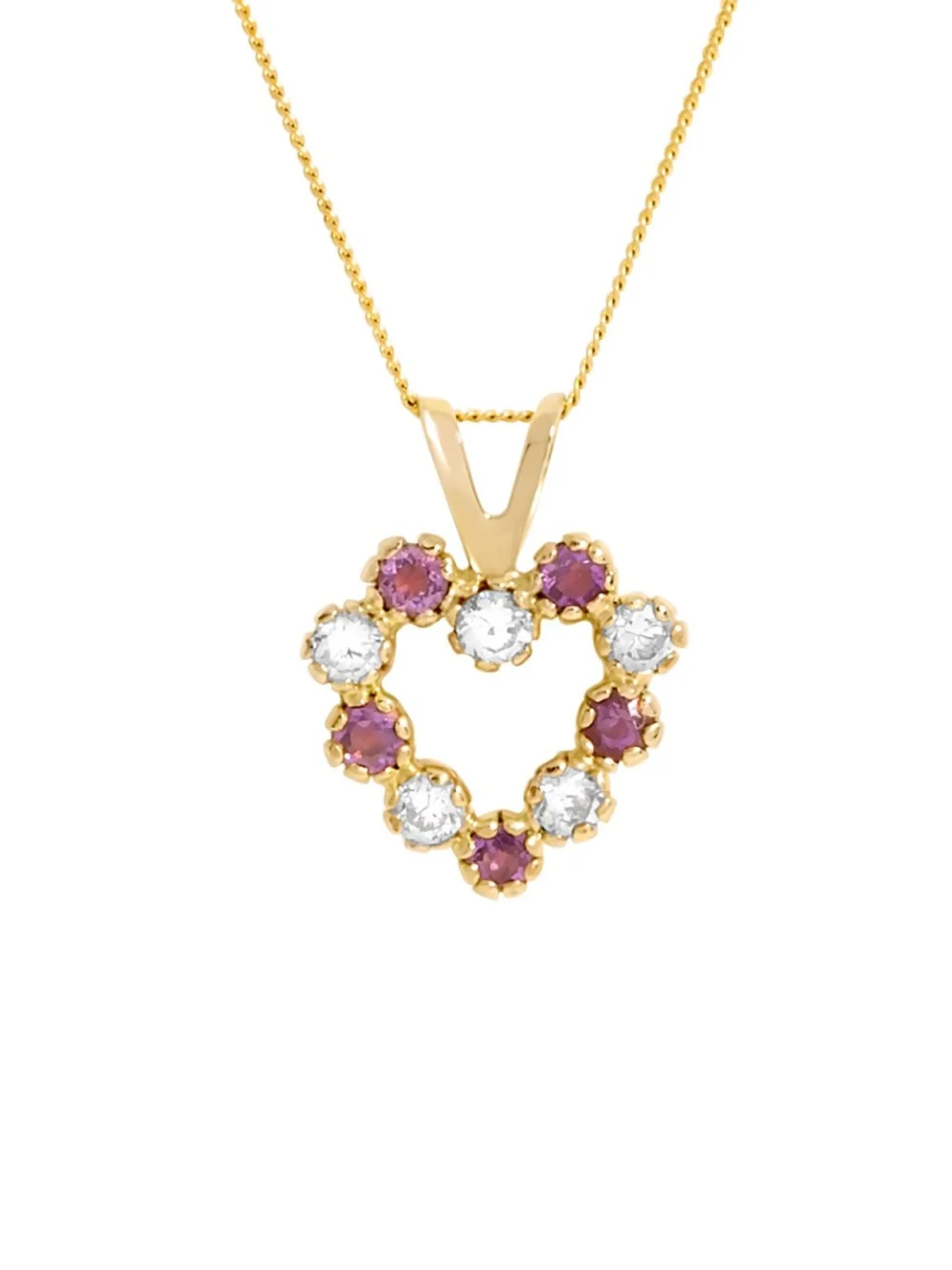 William May 9ct Gold Purple & White Cubic Zirconia Heart & 18" Necklace, view 2