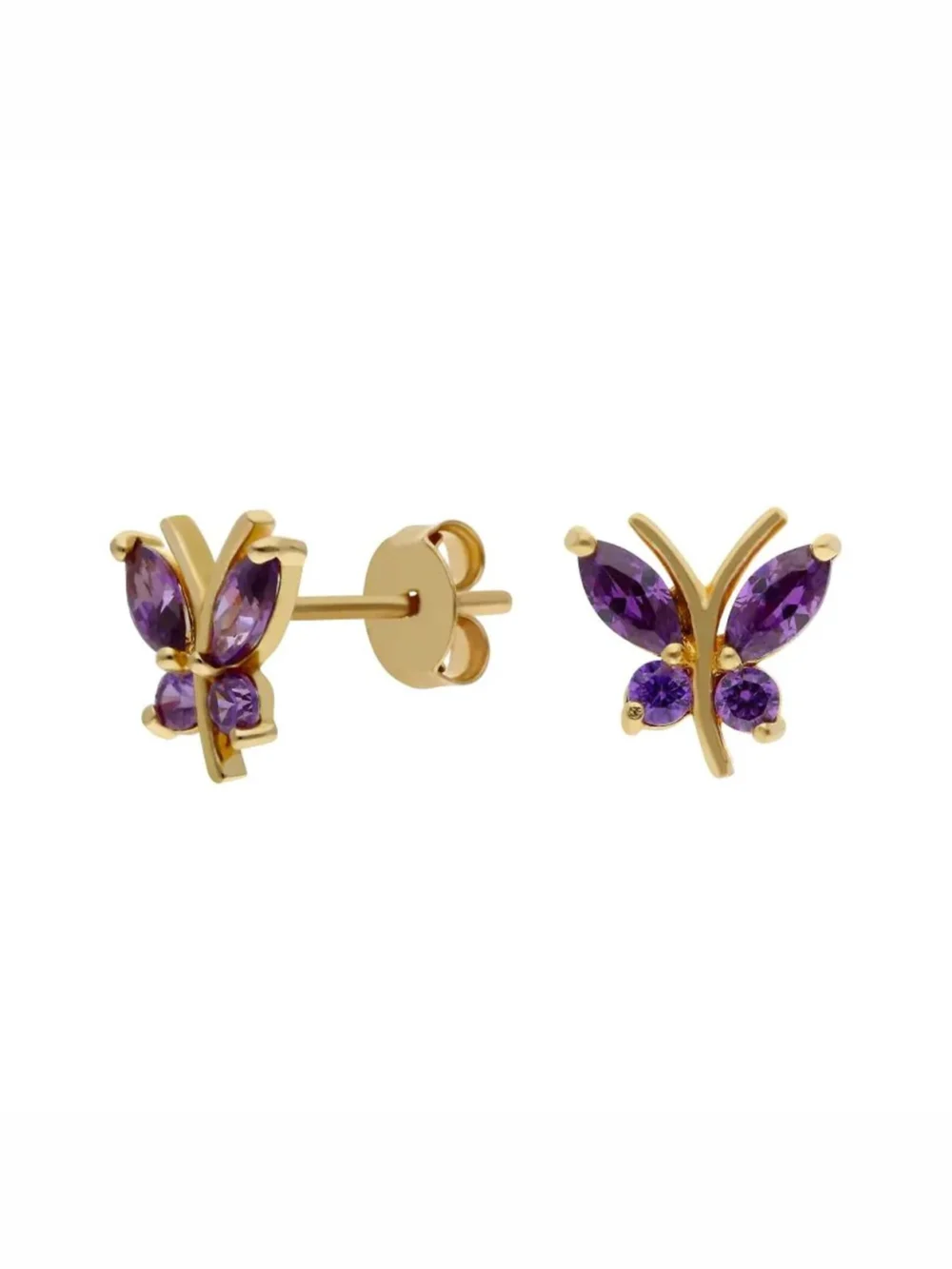 William May 9ct Gold Purple Cubic Zirconia Butterfly Stud Earrings