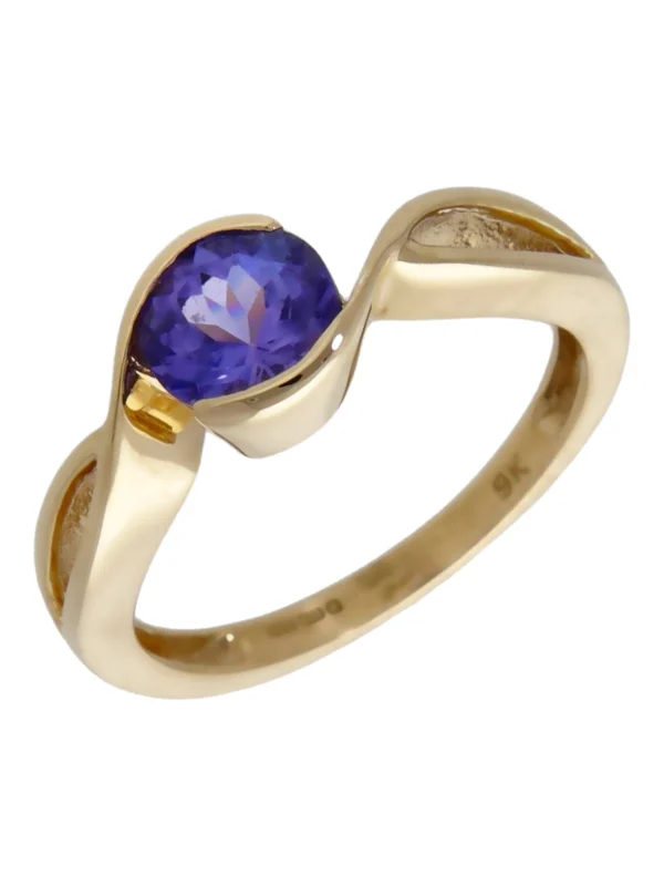 William May 9ct Gold Purple Cubic Zirconia Solitaire Twist Ring