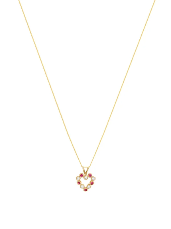 William May 9ct Gold Red & White Cubic Zirconia Heart & 18" Necklace
