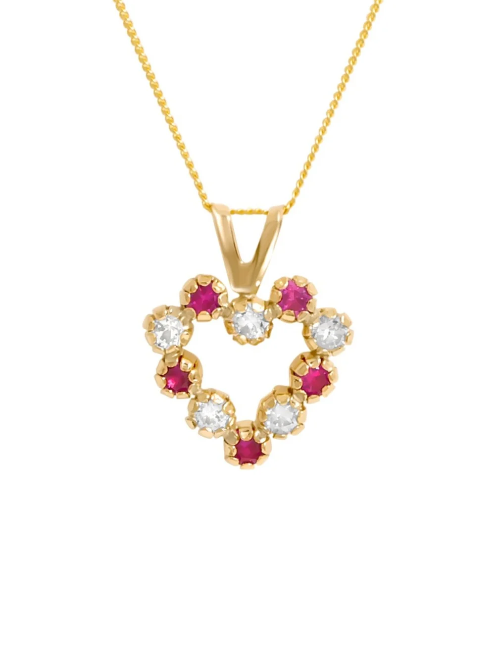 William May 9ct Gold Red & White Cubic Zirconia Heart & 18" Necklace, view 2